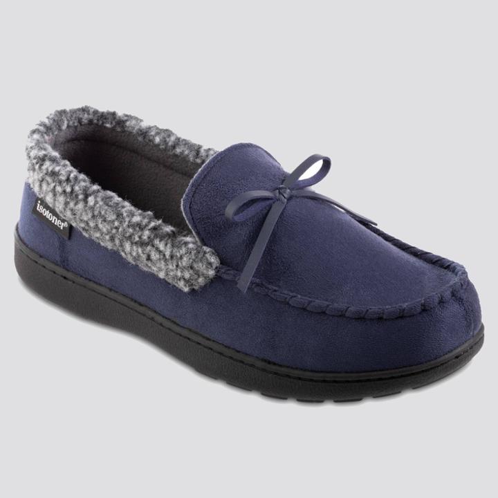 Isotoner Men's Microsuede Berber Spill Slippers - Navy Blue