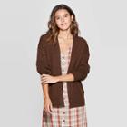 Women's Honeycomb Long Sleeve Open Neck Layering Sweater - Universal Thread Brown