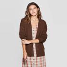 Women's Honeycomb Long Sleeve Open Neck Layering Sweater - Universal Thread Brown