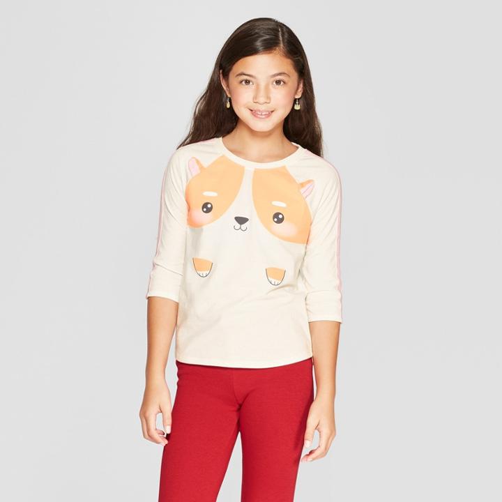 Girls' 3/4 Sleeve Corgi Baseball T-shirt - Cat & Jack Cream