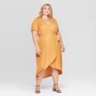 Women's Plus Size Animal Jacquard Short Sleeve V-neck Wrap Dress - Ava & Viv Rust (red)