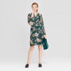 Women's Floral Print Long Sleeve Chiffon Dress - A New Day Green