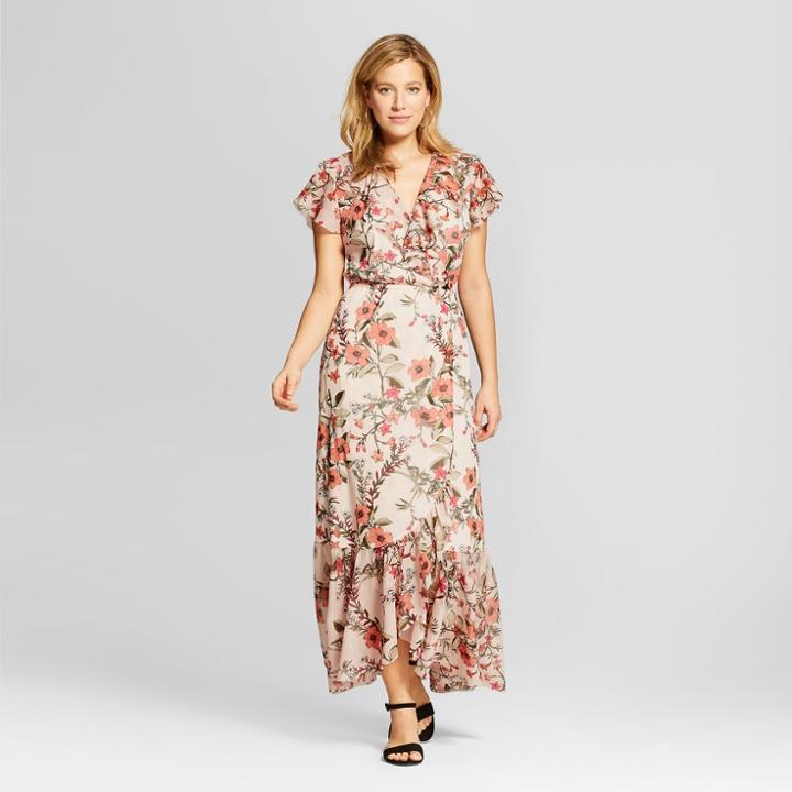 Women's Ruffle Printed Mesh Maxi Dress - Spenser Jeremy Cream