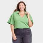 Women's Plus Size Short Sleeve Collared French Terry Polo T-shirt - Universal Thread Green