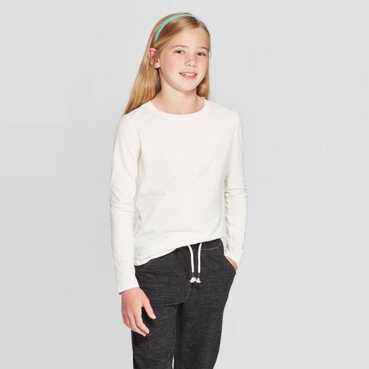 Girls' Sparkle V-neck Long Sleeve T-shirt - Cat & Jack Cream