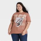 Women's Def Leppard Plus Size Animal Print Short Sleeve Graphic T-shirt - Red