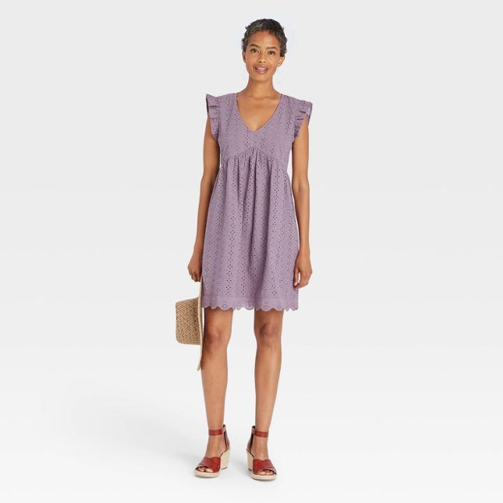 Women's Flutter Short Sleeve Eyelet Dress - Knox Rose Lilac