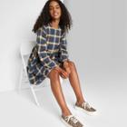 Women's Plaid Long Sleeve Woven Babydoll Dress - Wild Fable Gold