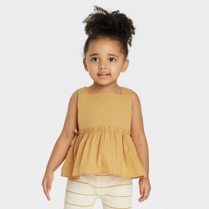 Grayson Collective Toddler Girls' Poplin Peplum Tank Top - Mustard Yellow