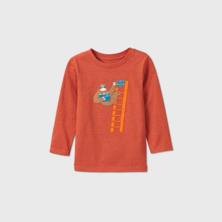 Toddler Boys' Long Sleeve Sloth Reading Graphic T-shirt - Cat & Jack Orange