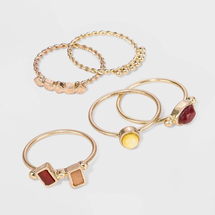 Semi-precious Sunstone, Carnelian And Brown Lip Shell Multi Ring Set - Universal Thread , Women's,