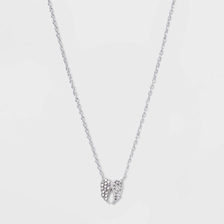 No Brand Sterling Silver Cubic Zirconia Wings Pendant Necklace - Silver Gray, Women's