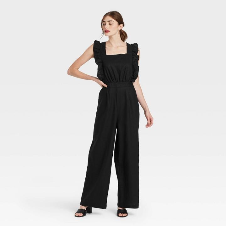 Women's Ruffle Short Sleeve Jumpsuit - Who What Wear Jet Black