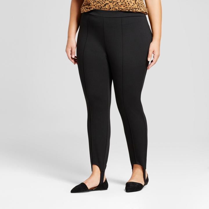 Women's Plus Size Ponte Stirrup Pants - Ava & Viv Black X