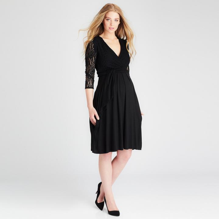 Maternity Lace V-neck Nursing Dress - Expected By Lilac - Black