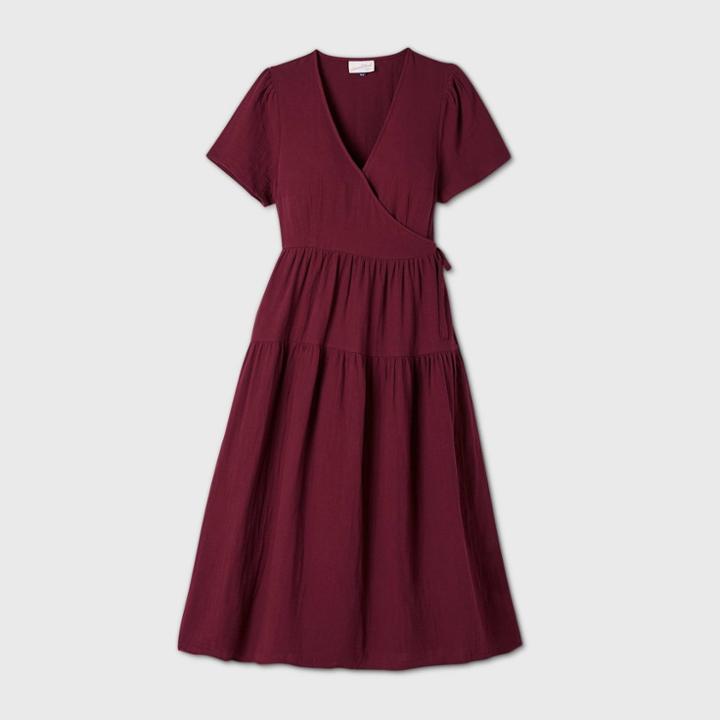 Women's Short Sleeve Wrap Dress - Universal Thread Red