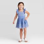 Toddler Girls' Chambray Woven Eyelet Dress - Cat & Jack Blue 12m, Toddler Girl's
