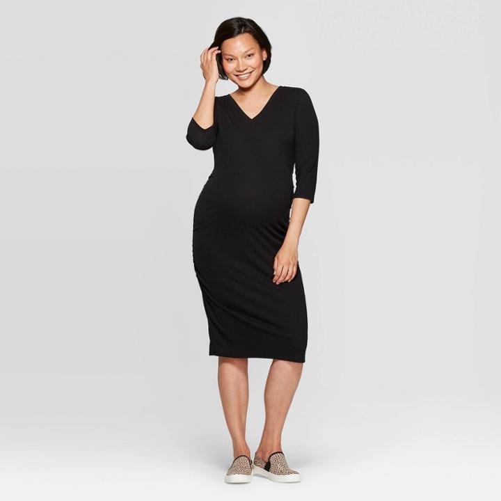 3/4 Sleeve Ribbed T-shirt Maternity Dress - Isabel Maternity By Ingrid & Isabel Black