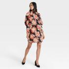 Women's Floral Print Puff Long Sleeve Dress - Who What Wear Black