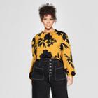 Women's Plus Size Floral Print Long Bishop Sleeve High Neck Blouse - Who What Wear Yellow/black 3x, Yellow Floral