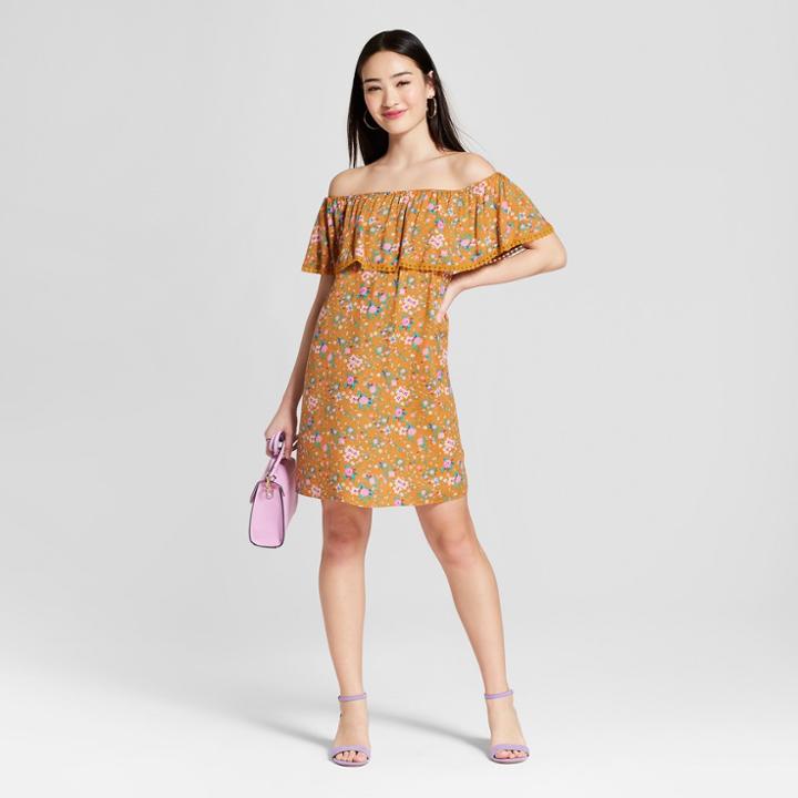 Le Kate Women's Floral Print Off The Shoulder Dress - Everly Clothing (juniors') Gold S, Size: