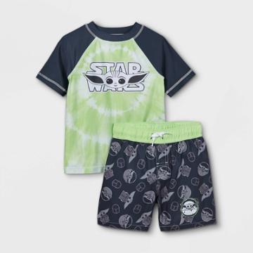 Toddler Boys' Lucasfilm Baby Yoda Rash Guard Set - Navy
