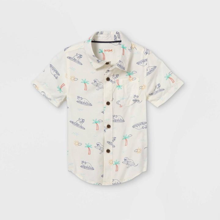 Toddler Boys' Island Print Challis Woven Short Sleeve Button-down Shirt - Cat & Jack Cream 12m, Ivory/blue