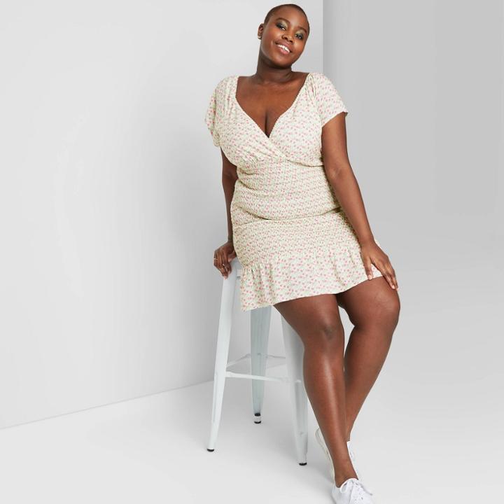 Women's Plus Size Floral Print Short Sleeve Smocked Dress - Wild Fable White 1x, Women's,