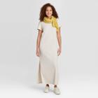 Women's Striped Short Sleeve T-shirt Dress - A New Day Cream Xs, Women's, Gray
