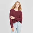 Women's Scoop Neck Pullover Sweater With Pointelle Sleeve Detail - Knox Rose Burgundy