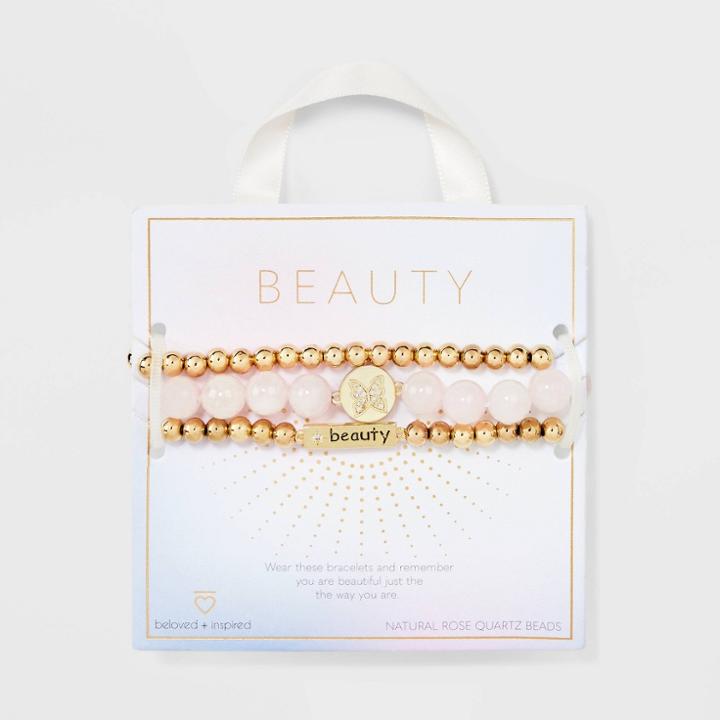Beloved + Inspired Semi-precious Rose Quartz Stretch Multi-strand Bracelet - Pink