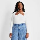 Women's Plus Size Ribbed Cut Out Neck Bodysuit - Future Collective With Kahlana Barfield Brown White