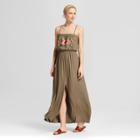 Women's Strappy Embroidered Top Maxi Dress W/ Slit - Xhilaration Olive