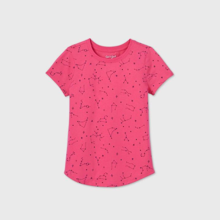 Girls' Short Sleeve Printed T-shirt - Cat & Jack Dark Pink