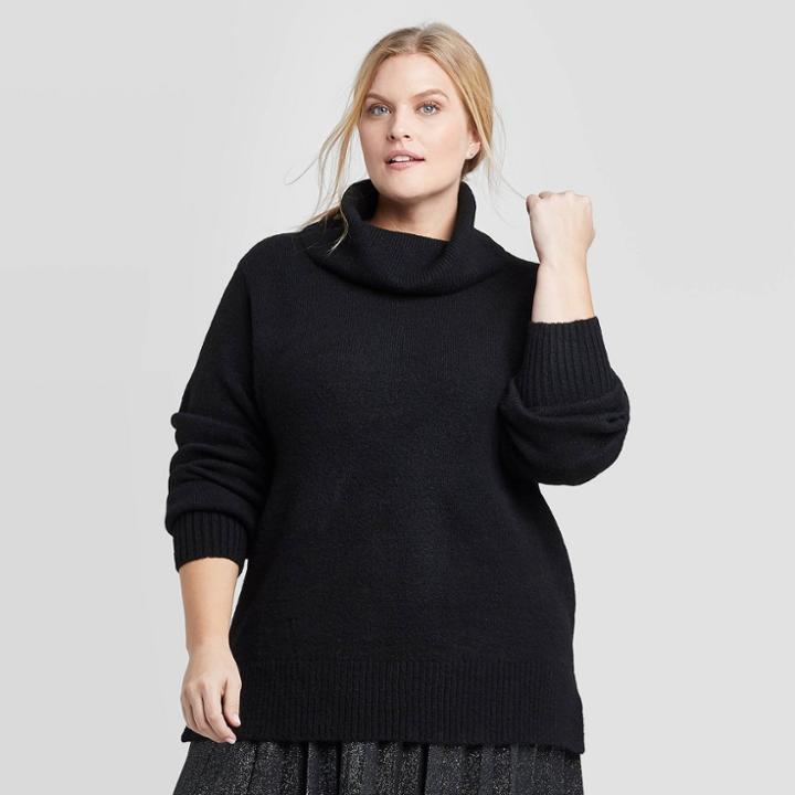 Women's Plus Size Long Sleeve Turtleneck Tunic Sweater - Ava & Viv Black 4x, Women's,
