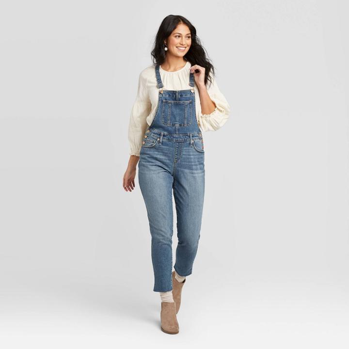 Women's High-rise Cropped Raw Hem Overalls - Universal Thread Medium Wash 00, Women's, Blue