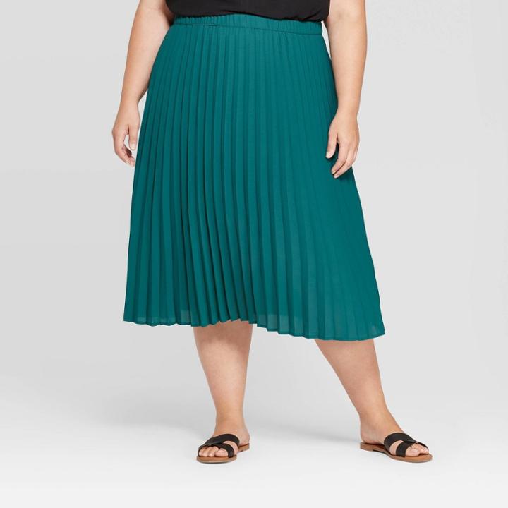 Women's Plus Size Midi Pleated Skirt - Ava & Viv Dark Teal