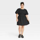 Women's Plus Size Puff Short Sleeve Back Cut Out Dress - A New Day Black