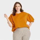 Women's Plus Size 3/4 Sleeve Quilted Pullover Sweatshirt - A New Day Orange
