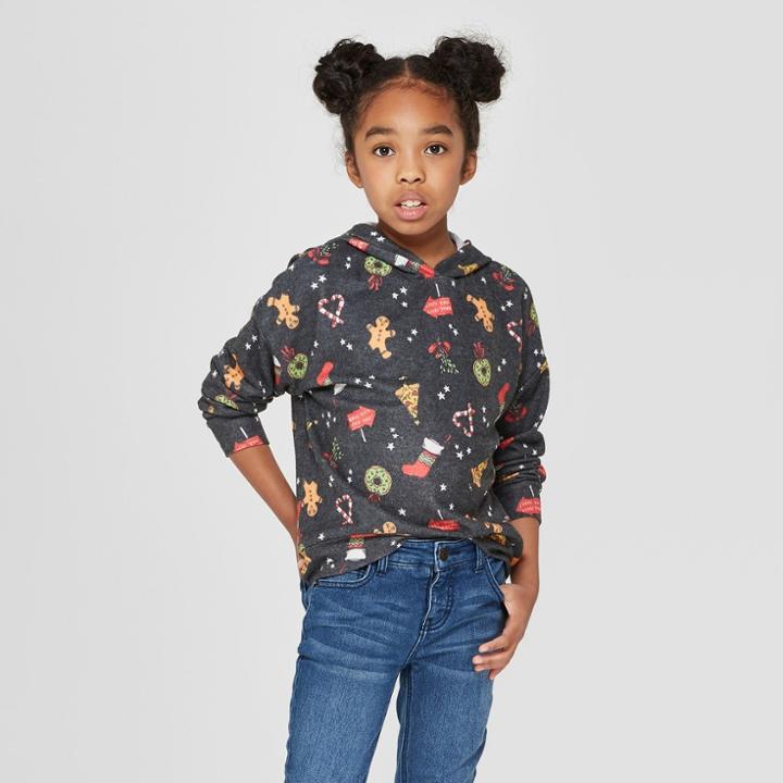 Girls' Holiday Graphic Hoodie - Art Class Black