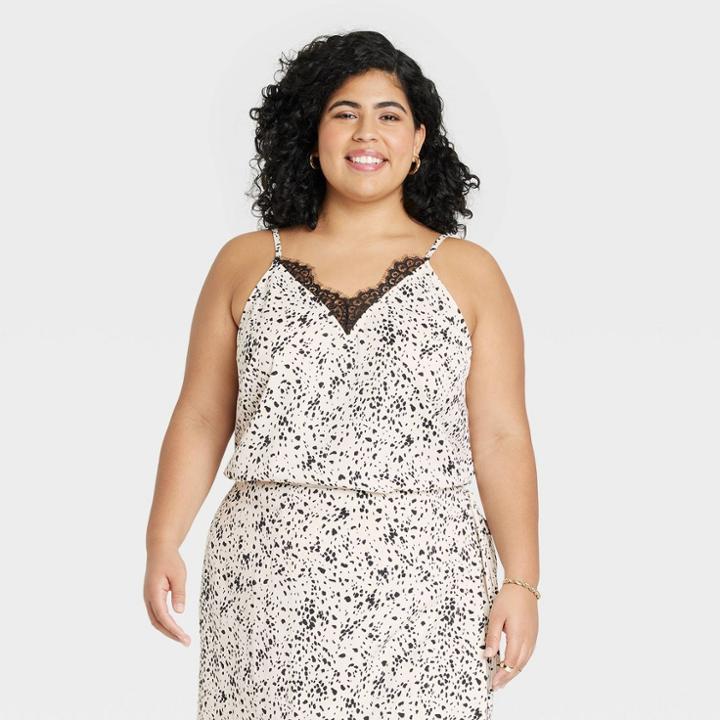 Women's Plus Size Woven Cami - A New Day Tan Leopard Print