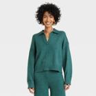 Women's Collared Split Neck Pullover Sweater - A New Day Teal