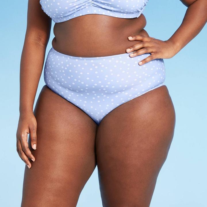 Juniors' Plus Size Cheeky High Waist Bikini Bottom - Xhilaration Light Blue Dot Print