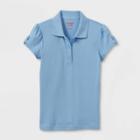Girls' Short Sleeve Interlock Uniform Polo Shirt - Cat & Jack Light Blue