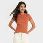 Women's Short Sleeve Slim Fit Ribbed T-shirt - A New Day Orange