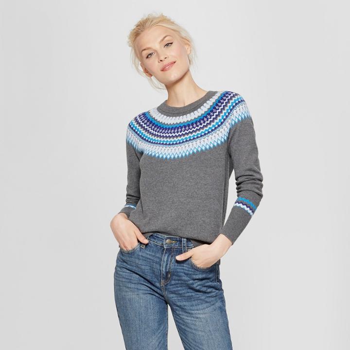 Women's Fairisle Pullover Sweater - A New Day Dark Gray