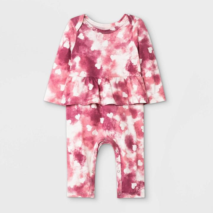 Grayson Mini Baby Girls' Heart Tie-dye Long Sleeve Tutu Romper - Purple