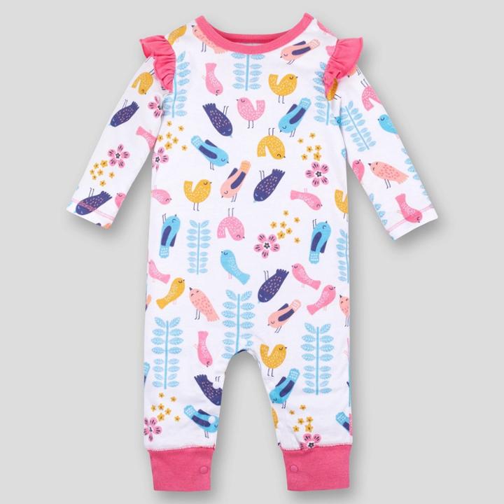 Lamaze Baby Girls' Bird & Leaves Printed Organic Cotton Romper - Aqua Newborn, Girl's, Blue