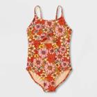 Girls' Floral Print One Piece Swimsuit - Cat & Jack Brown