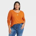 Women's Plus Size Long Sleeve Scoop Neck T-shirt - Ava & Viv Copper